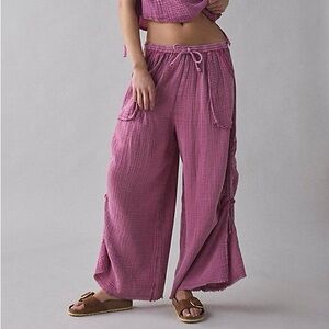 Out From Under Ocean Air Cinched Wide-Leg Gauze Pant Purple Size: XS